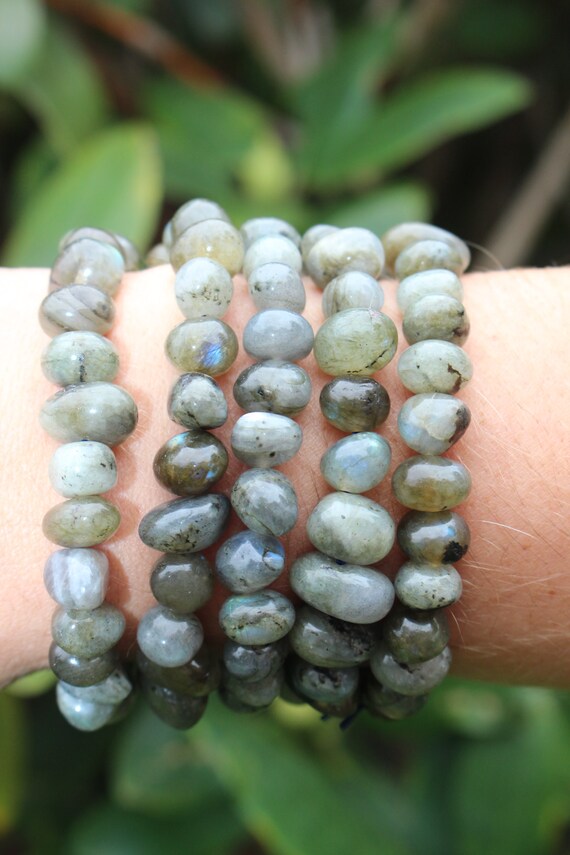 Chunky Labradorite Beaded Stretch Bracelet, Natural Crystal Gemstone