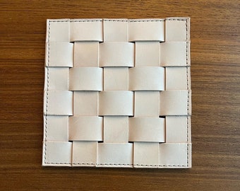Handwoven Leather Trivet: Full-Grain Table Protector, Cast Iron Accessory