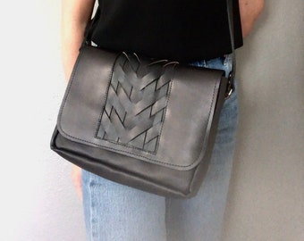 Woven Leather Crossbody Bag | Portland Crafted Leather Purse | Black Leather Crossbody Bag