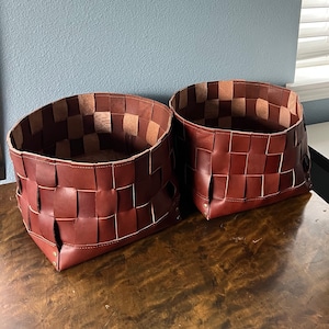 Woven Full-Grain Leather Storage Bin: Home Organization