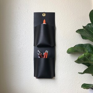 Leather Wall Caddy: Hanging Desk Organizer, Full Grain Leather