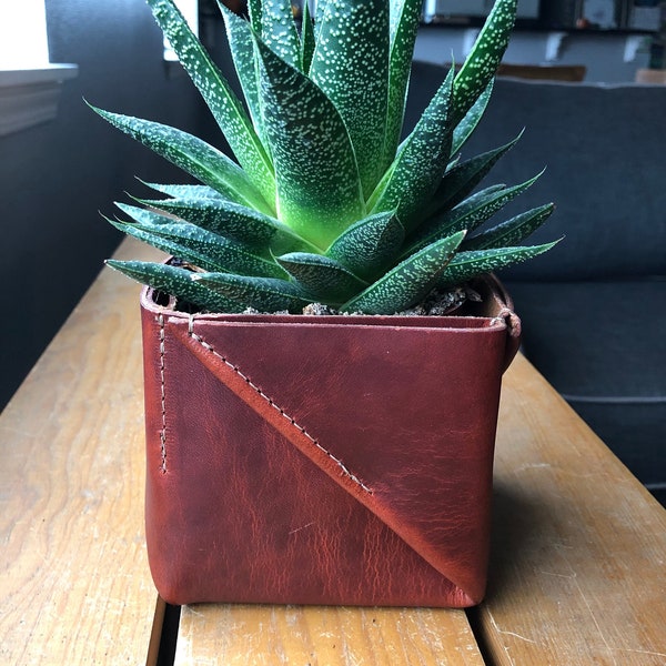 Leather Planter Pot | Leather Remote Control Holder | Leather Box | Small Leather Gift | Leather Home Decor