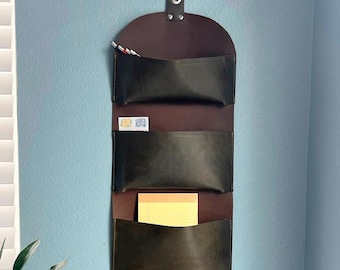Tri-Pocket Leather Wall Organizer: Hanging Mail Storage