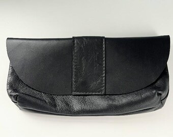 Black Pebbled Leather Clutch Wallet, Glasses Case