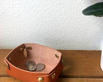 Small Leather and Brass Box | Drawer Organizer | Key Keeper | Leather Catchall