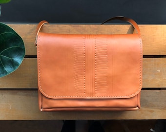 Embossed Leather Crossbody Bag: Full-Grain Buttery Leather Purse, Handcrafted Leather Bag