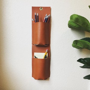 Leather Wall Organizer | Two Pocket Hanging Organizer| Leather Caddy