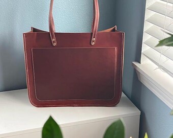 Handcrafted Leather Tote Bag | Full Grain Structured Work Travel Bag