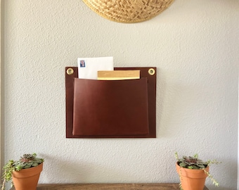 Full Grain Leather Wall Pocket: Hanging Mail Organizer Leather Catchall