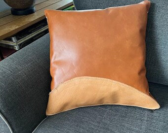 Full Grain Leather Throw Pillow, Western Style Decor Large Leather Pillow