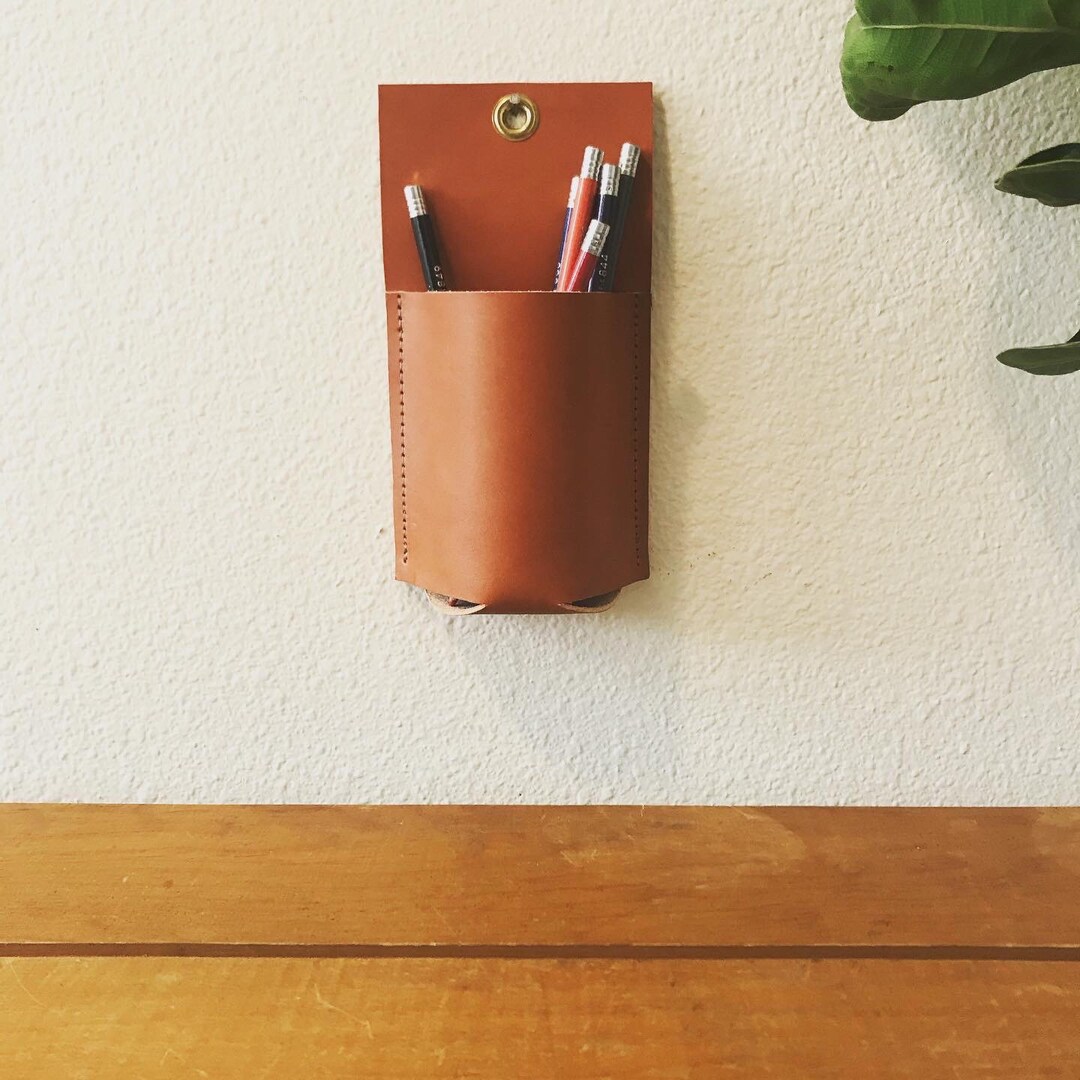 Leather Wall Storage Hanging Caddy Leather Wall Pocket Office Organizer