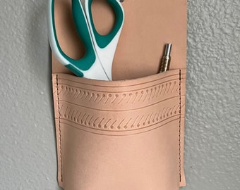 Leather Wall Pocket | Phone Storage Pocket | Pen Pencil Holder | Hanging Storage | Leather Organizer