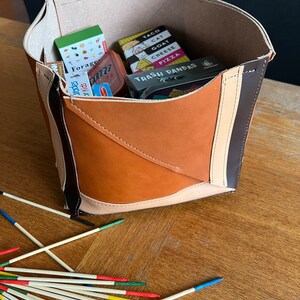 Tri-Color Leather Storage Bin | Decorative Leather Storage Bin | Leather Basket | Leather Box | Fall Home Decor
