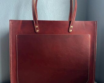 Large Oiled Leather Tote Bag | Structured Work & Travel Bag