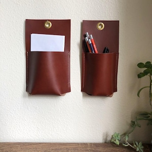 Wall Pocket Caddy, Leather Organizer, Hanging Pencil Holder | Dorm decor