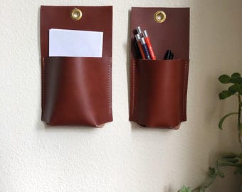 Wall Pocket Caddy, Leather Organizer, Hanging Pencil Holder | Dorm decor