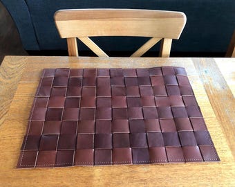 Woven Full Grain Leather Placemat: Rustic Table Decor