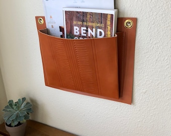 Tooled Leather Wall Pocket Organizer: American-Made Home Decor
