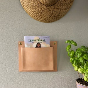 Handcrafted Leather Wall Pocket | Hanging Storage | Leather Gift for Wife, Mom | Mail Organizer