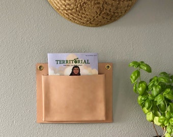 Handcrafted American Leather Wall Pocket: Hanging Mail Organizer