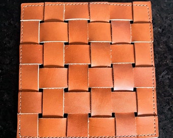 Woven Full Grain Leather Trivet: Non-Toxic Vegetable Tanned Mat
