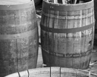 Bourbon Barrels Photo / Distillery / Barrels / Bourbon Barrels / Whiskey / Bourbon / Bulleit / Black and White / Historic / Home Decor