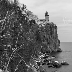 Lighthouse / Split Rock Lighthouse / Minnesota / Photograph / Photo / Wall Art / Home Decor / Lake Superior / Black and White / Print / Ice