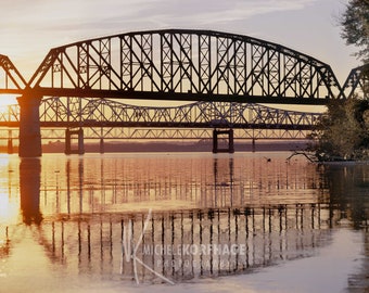 Louisville Bridges Sunset Photo Print, Ohio River Wall Art, Kentucky, Indiana