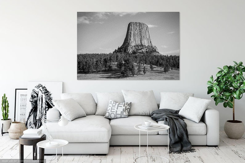 Devils Tower / Black Hills / Wyoming / Devil's Tower / National Monument / National Park / Butte / Home Decor / Wyoming Print / BW / Art image 2