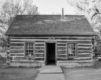 Rustic Mountain Cabin / National Park / North Dakota / Black White / Fine Art / Landscape Photograph / Maltese Cross Cabin / Historic