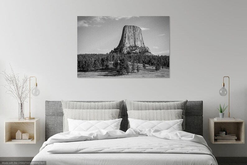 Devils Tower / Black Hills / Wyoming / Devil's Tower / National Monument / National Park / Butte / Home Decor / Wyoming Print / BW / Art image 4