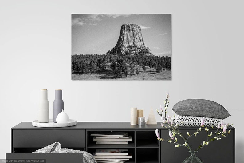 Devils Tower / Black Hills / Wyoming / Devil's Tower / National Monument / National Park / Butte / Home Decor / Wyoming Print / BW / Art image 3