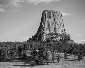 Devils Tower / Black Hills / Wyoming / Devil's Tower / National Monument / National Park / Butte / Home Decor / Wyoming Print / BW / Art