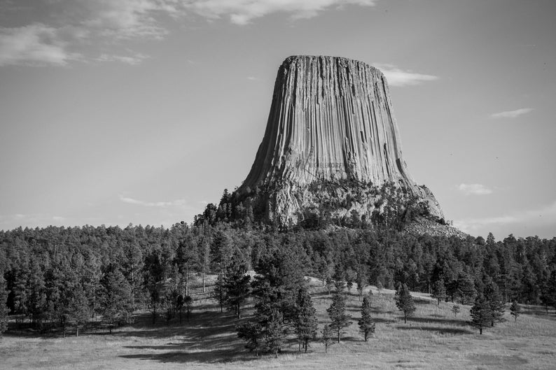 Devils Tower / Black Hills / Wyoming / Devil's Tower / National Monument / National Park / Butte / Home Decor / Wyoming Print / BW / Art image 1