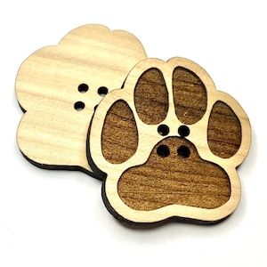 Paw Print Buttons.  Wooden.  5 pack