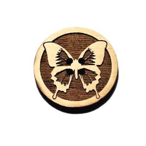 Butterfly Button 5 pack, Decorative, Natural Wood.  Blue Emperor Butterfly