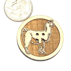 Llama Button,  Natural Wood, package of 5 buttons