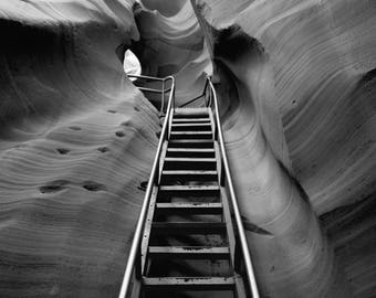Black and White, Antelope Canyon, Wall Decor, Wall Art, Travel gifts for her, Office Decor, Large Canyon Print, Gifts for Wanderlust, Photo