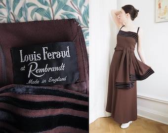 LOUIS FERAUD at Rembrandt | Dress & Shawl Set | Black Velvet Trimming | 1960s Designer Fashion | Made in England | Waist 28.3"