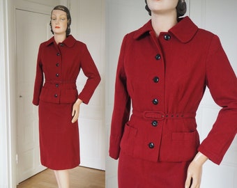 Burgundy Corduroy 1940s Suit | Jacket, Skirt & Belt Set | Rare 40s Daywear | Bust 34.6"