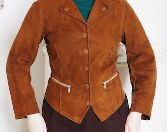1930s 40s Brown Suede Leather Sportswear Jacket-coat-soft 1930s 40s Brown Suede Leather Sportswear Jacket-coat-soft