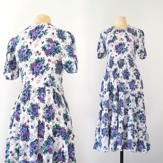 Rare Summer 1930s to 1940s Midi Floral Dress | Pu