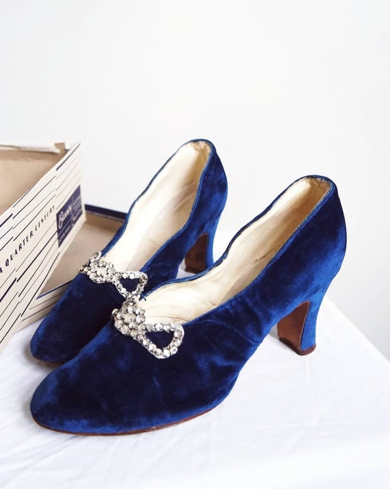 Sapphires 1930s Silk Velvet Shoes | Rhinestones |