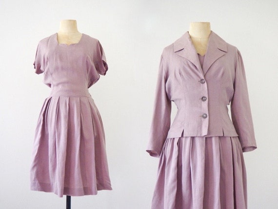 Lilac 1940s to 1950s Silk Suit Set Jacket and Dress in a | Etsy