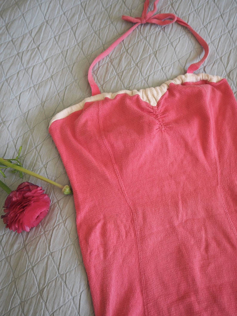 Vintage Summer Beach Wear Dive In Swimsuit 1940s Rose Pink Cotton