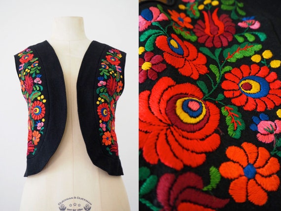 Folklore Embroidery Black Wool Romantic Hungarian