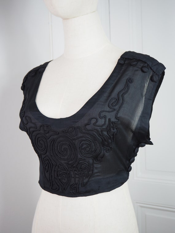 Antique Black Silk Bodice | Soutache Embroideries… - image 4