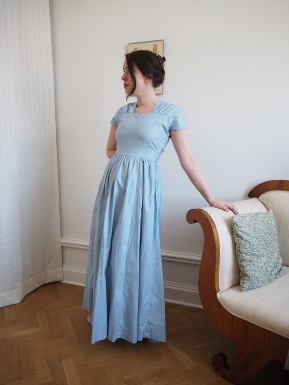 Light Blue Plaid 1940s Cotton Gown | Romantic Sum… - image 10