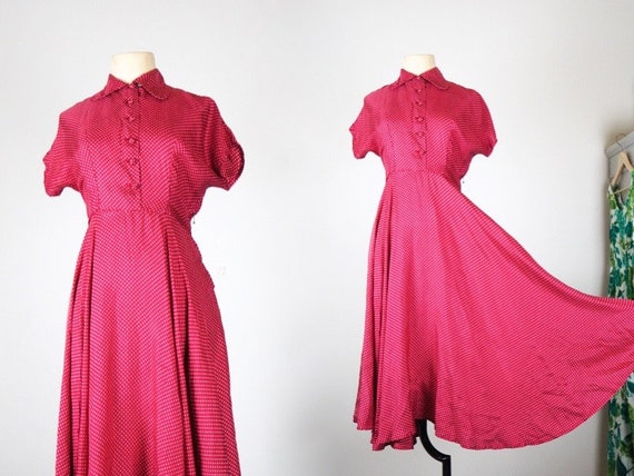 Roman Holiday 1950s Pure Silk Dress | Dotted Raspb