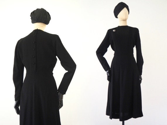 Old Hollywood 1940s Movie Star Black Elegant Wool